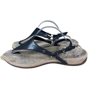 Vionic Kirra‎ Thong Sandals Women's Size 11 Black Leather Buckle Comfort Casual